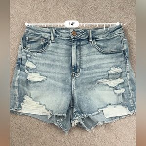 Curvy high rise distressed shorts